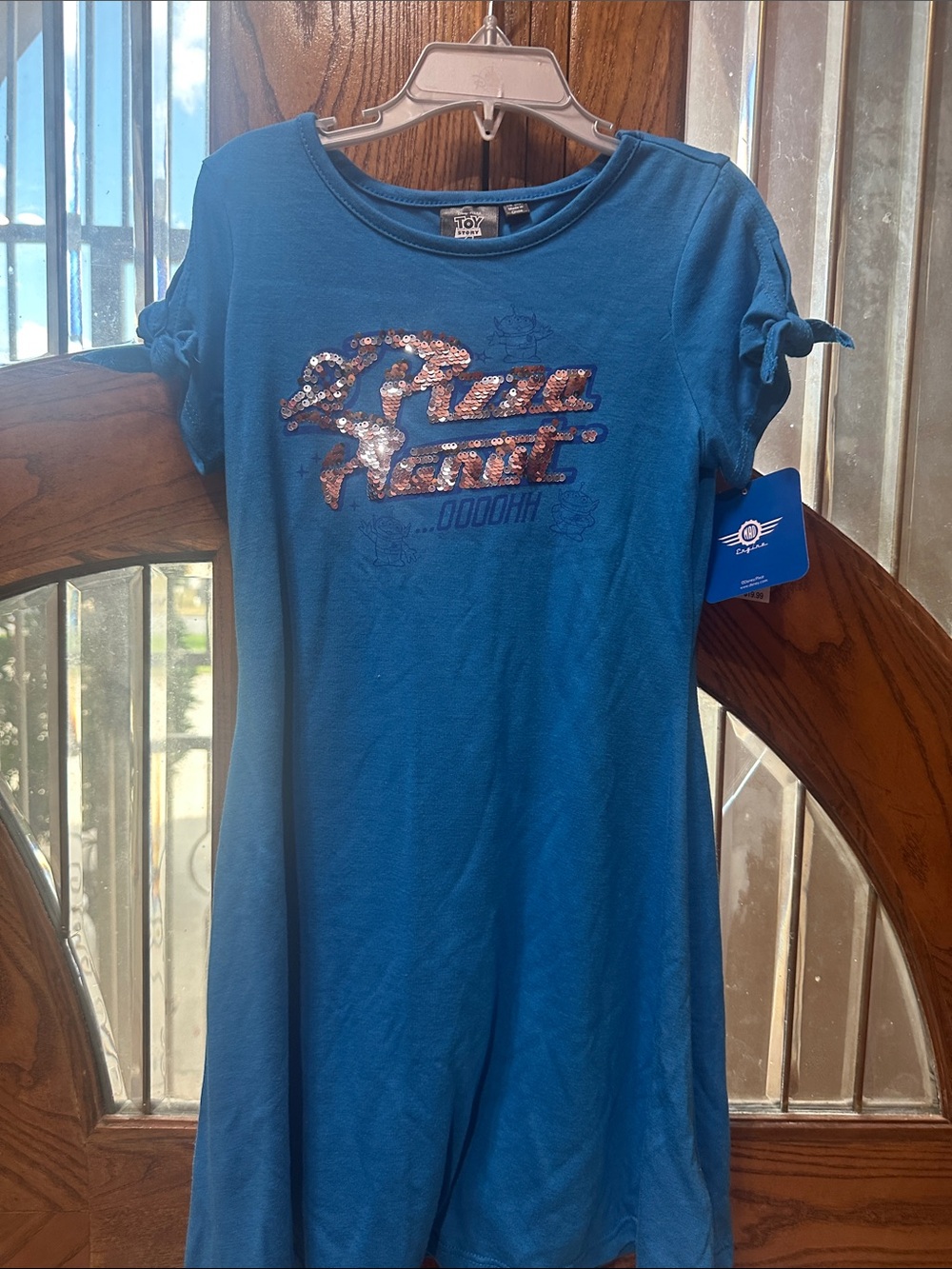 Disney Blue Short-Sleeve Sequin Logo Dress